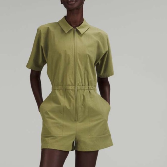 Lululemon lab Zip Front Collared Romper Bronze Green W1DHPS Sz 8 - Picture 15 of 15